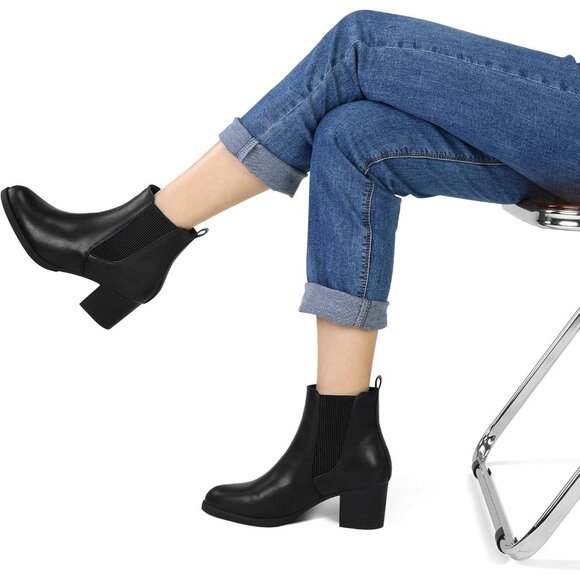 Women's Chelsea Boots Chunky Heel Ankle Boots Slip On Fall Casual Shoes - Picture 5 of 8